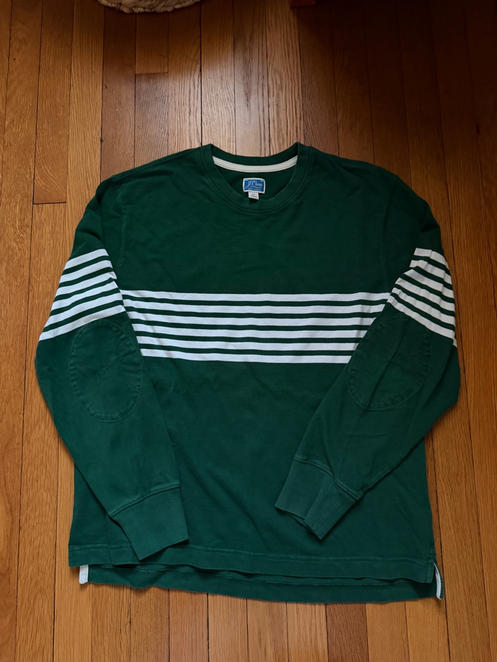 Classic Green Stripe Long-Sleeve Rugby Crewneck